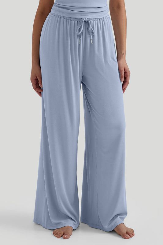 V-neck Casual Set With Wide Leg Pants