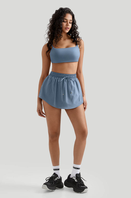Drawstring Waist Double - Layer Skort