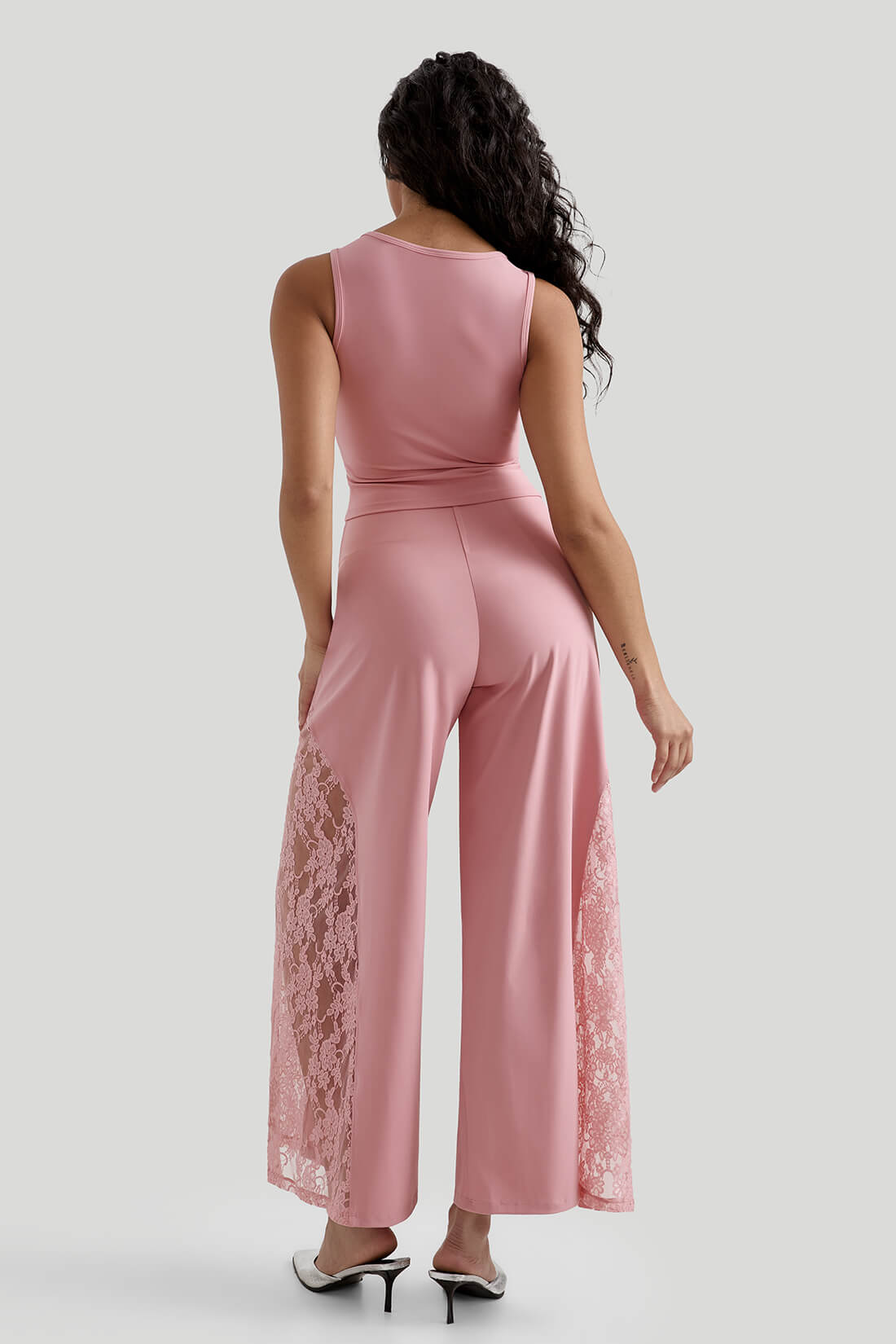 Lace Wide Leg Pants With Built In Shapewear